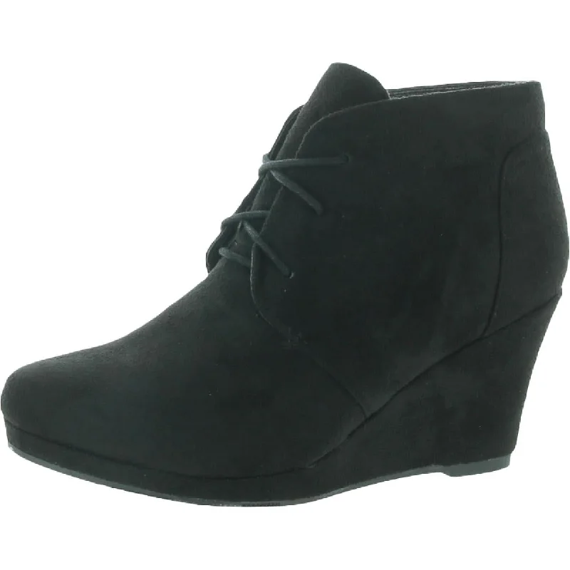 Womens Faux Suede Lace Up Wedge Boots