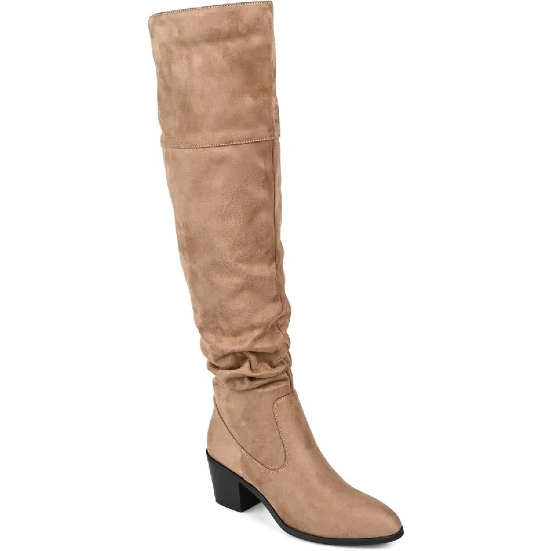 Womens Faux Suede Pull On Knee-High Boots