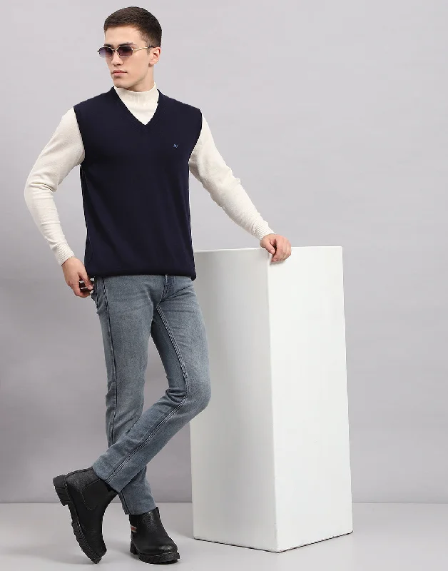 Hurry, the best deals on men’s fashion won’t last long!  Men Navy Blue Solid V Neck Sleeveless Sweater