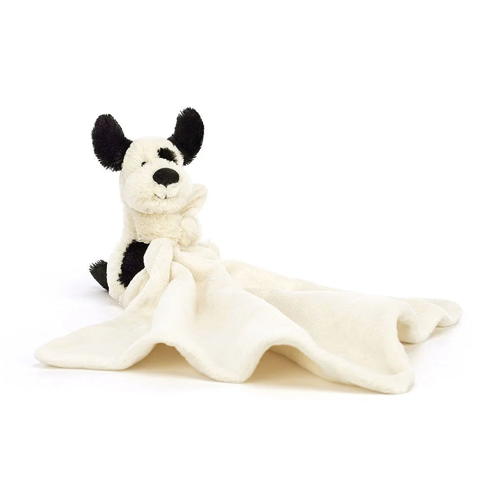 Adorable and snuggly Jellycat toysBashful Black & Cream Puppy Soother By Jellycat