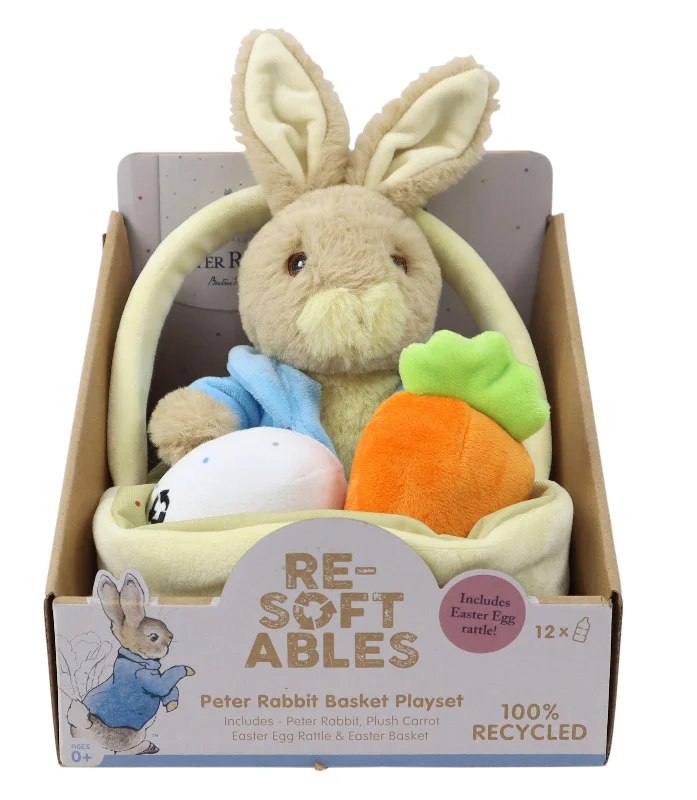 Enchanting and magical plush dollsBeatrix Potters Peter Rabbit, Resoftables 9" Plush in Basket Enchanting and magical plush dollsBeatrix Potters Peter Rabbit, Resoftables 9" Plush in Basket