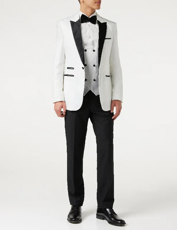 Find your perfect fit at the best prices – Clothing deals now on sale.  BRIAN - Floral Jacquard Print White Tuxedo Jacket With Waistcoat