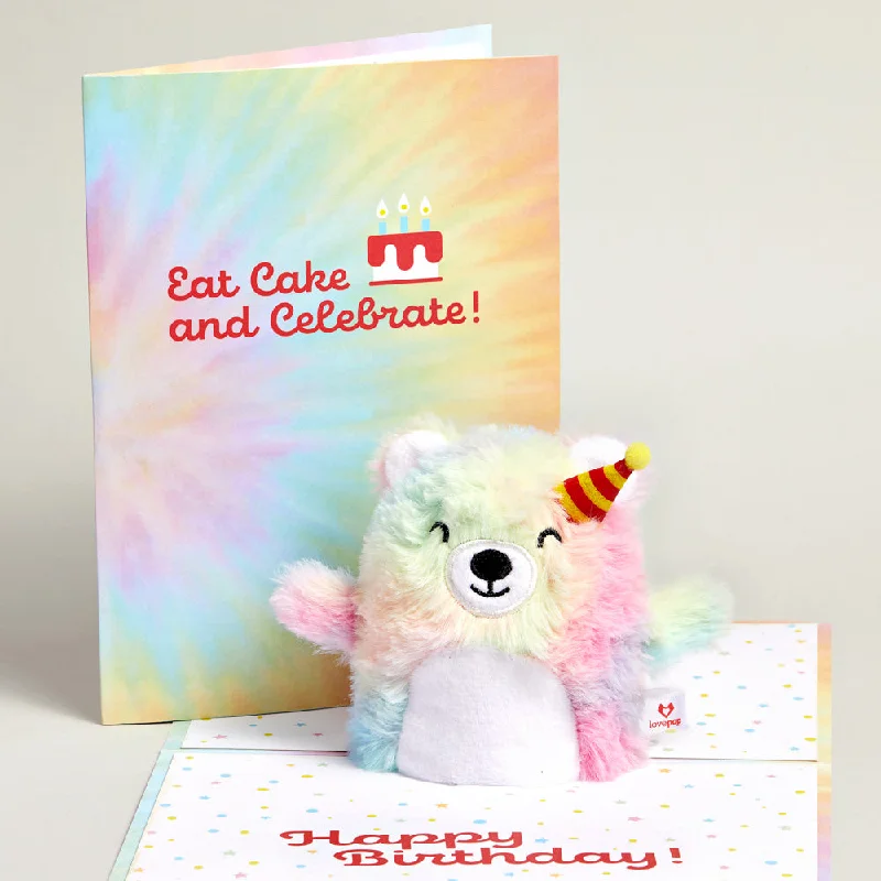 Delightful and enchanting plush friends'Eat Cake & Celebrate' Birthday Plushpop Card Delightful and enchanting plush friends'Eat Cake & Celebrate' Birthday Plushpop Card