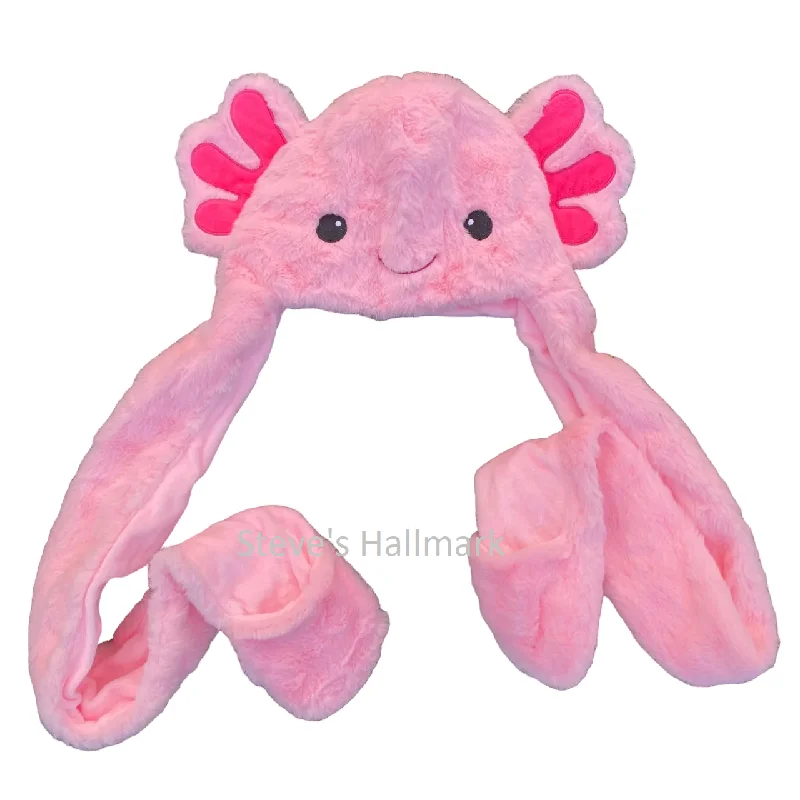 Enchanting and magical plush dollsPink Axolotl Hat with Long Scarf and Pockets