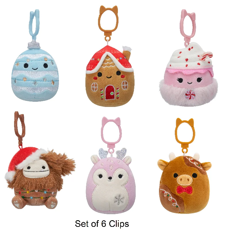 Adorable and charming plush figuresSet of 6 Christmas Squishmallows Blue Tree, Gingerbread House, Pink Hot Cocoa, Benny Bigfoot, Pink Fawn, and Gingerbread Cow 3.5" Clip Stuffed Plush by Jazwares Adorable and charming plush figuresSet of 6 Christmas Squishmallows Blue Tree, Gingerbread House, Pink Hot Cocoa, Benny Bigfoot, Pink Fawn, and Gingerbread Cow 3.5" Clip Stuffed Plush by Jazwares