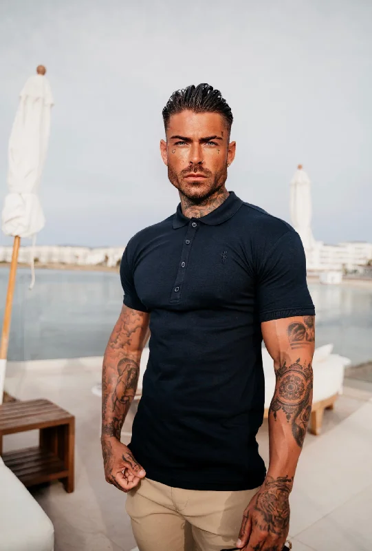 Unbeatable discounts on top-selling apparel – Only available online.  Father Sons Classic Navy Polo Shirt with Tonal Button and Embroidery - FSH825