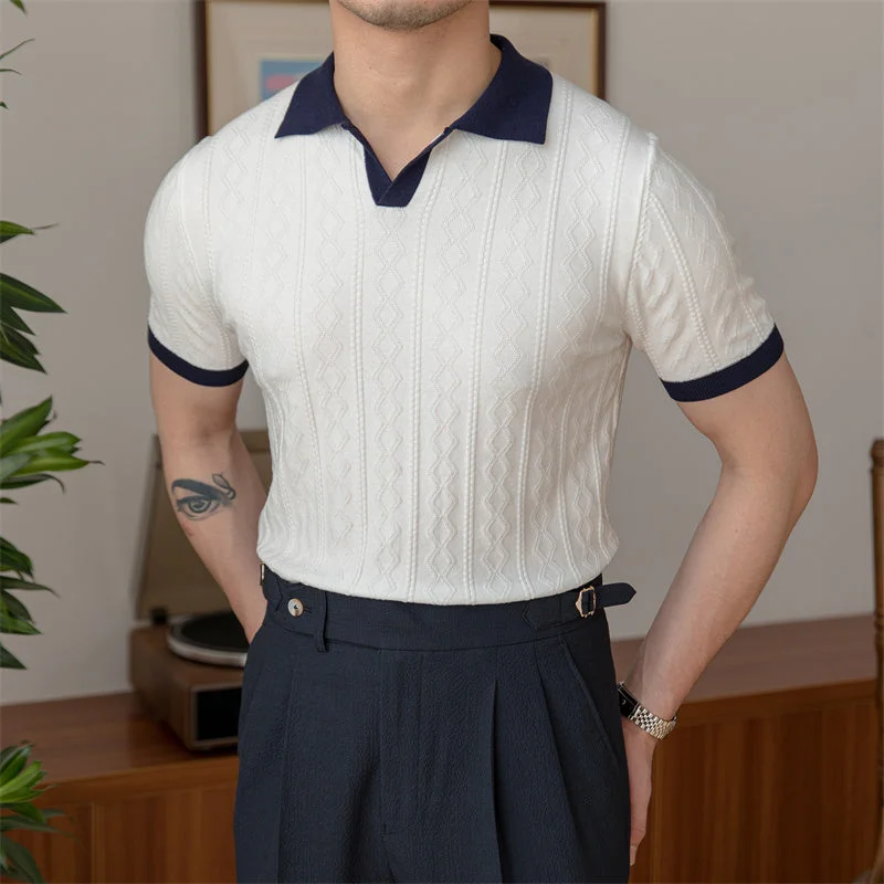 Men’s fashion just got more affordable – shop now!  Jacquard Buttonless Knitted Polo