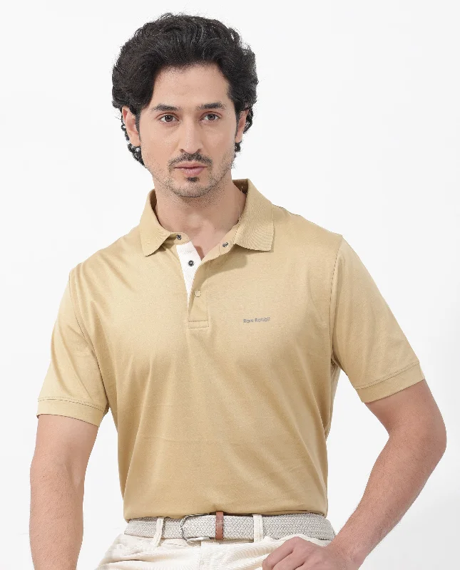 Shop the best clothing sales of the year!  Rare Rabbit Mens Keneth Pastel Brown Short Sleeve Contrast Inner Placket Solid Polo-Tshirt