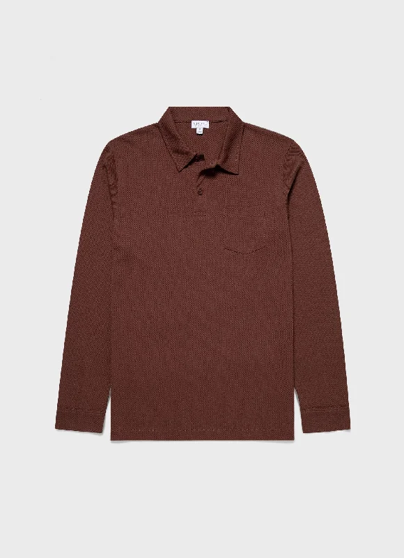 Big discounts – don’t miss out!  Men's Long Sleeve Riviera Polo Shirt in Cocoa Brown