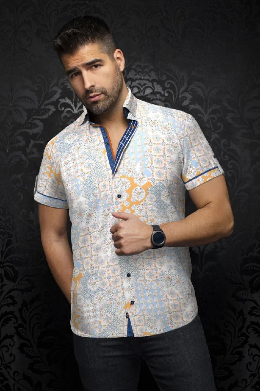 Buy more, save more –  Au Noir Stretch Short Sleeve Shirt | Pruce White Pink Orange