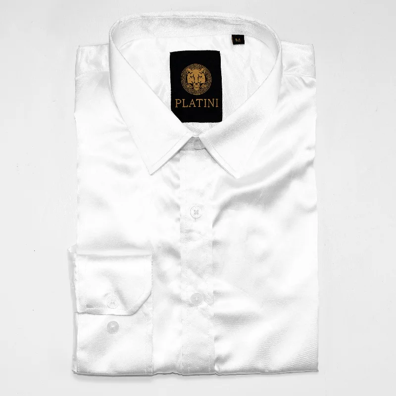 Huge savings on popular clothing styles –  White Satin Slim-Fit Dress Shirt