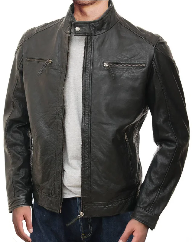 Final clearance: Men’s clothing items up to 70% off!  Leather Jackets Hub Mens Genuine Lambskin Leather Jacket (Black, Racer Jacket) - 1501394