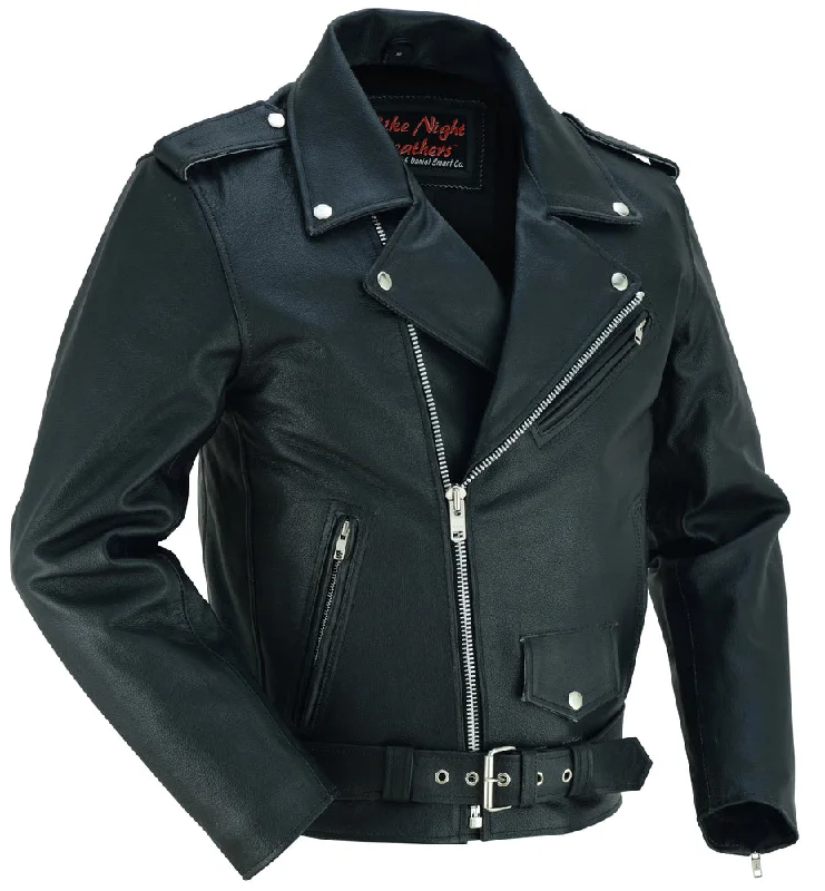 Upgrade your wardrobe with stylish clothing at discounted prices.  DS710 Economy Motorcycle Classic Biker Leather Jacket - Plain Sides