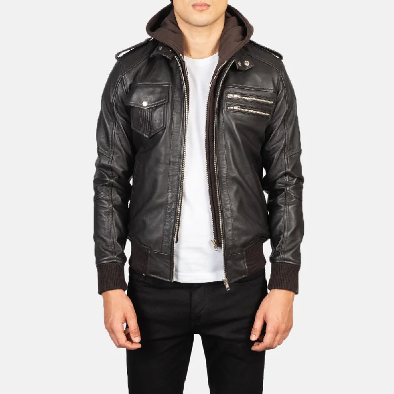 Buy more, save more –  Bravado Brown Hooded Leather Bomber Jacket