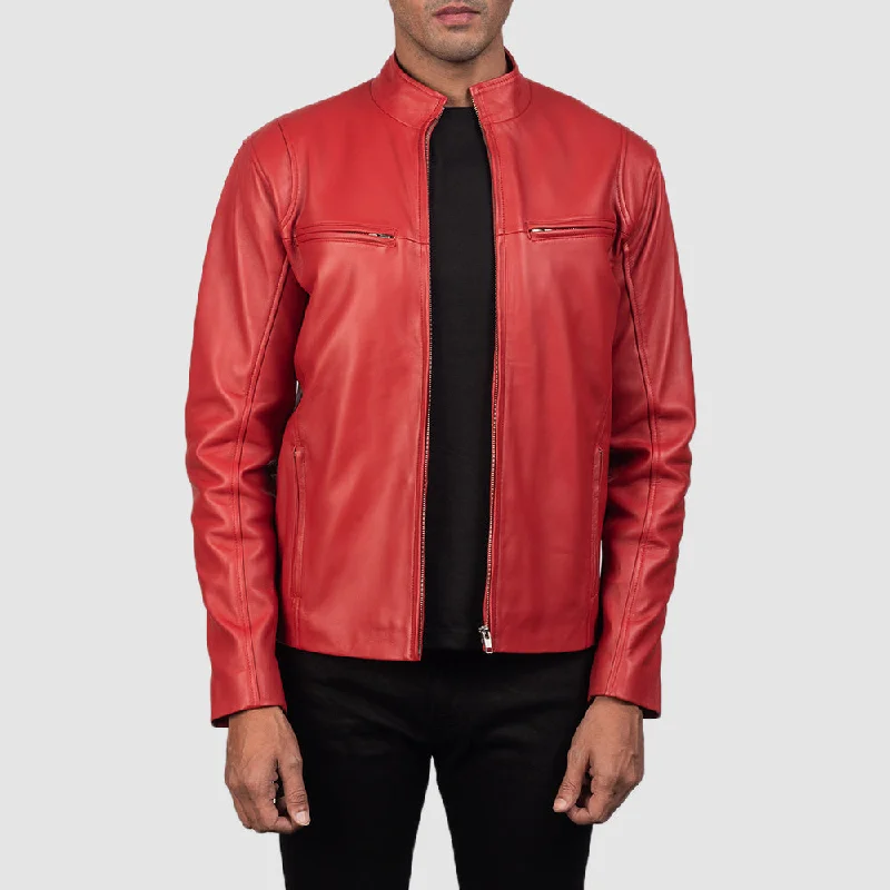 New season, new deals – shop men's clothing now!  Ionic Red Leather Biker Jacket