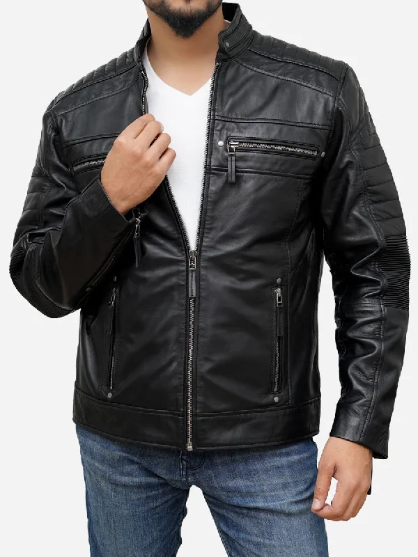 Shop men’s  clothing for all seasons – Save big today!  Men's Black Genuine Leather Biker Jacket