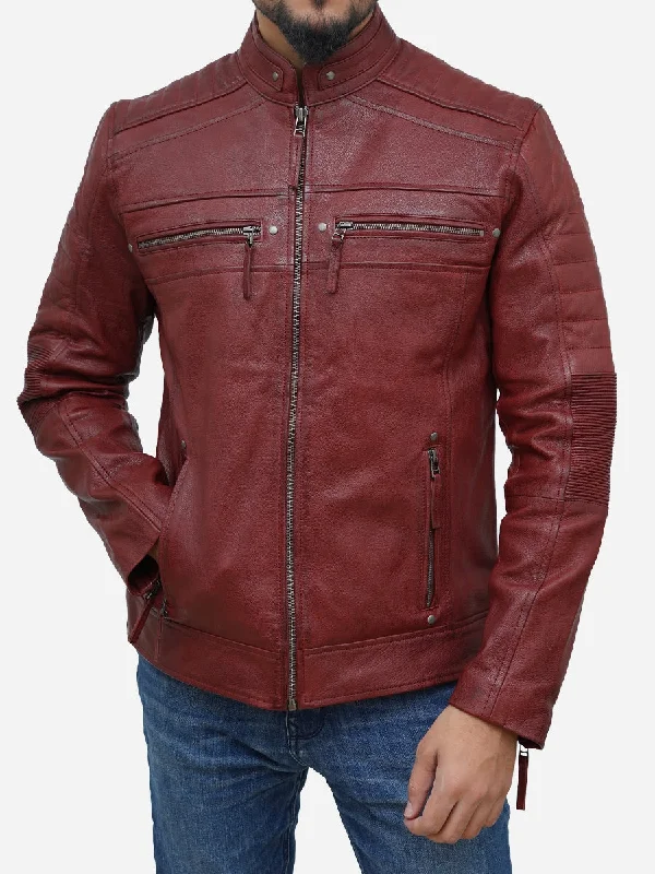 Get stylish outfits for every occasion – Shop now and save!  Men's Maroon Genuine Lambskin Motorcycle Jacket
