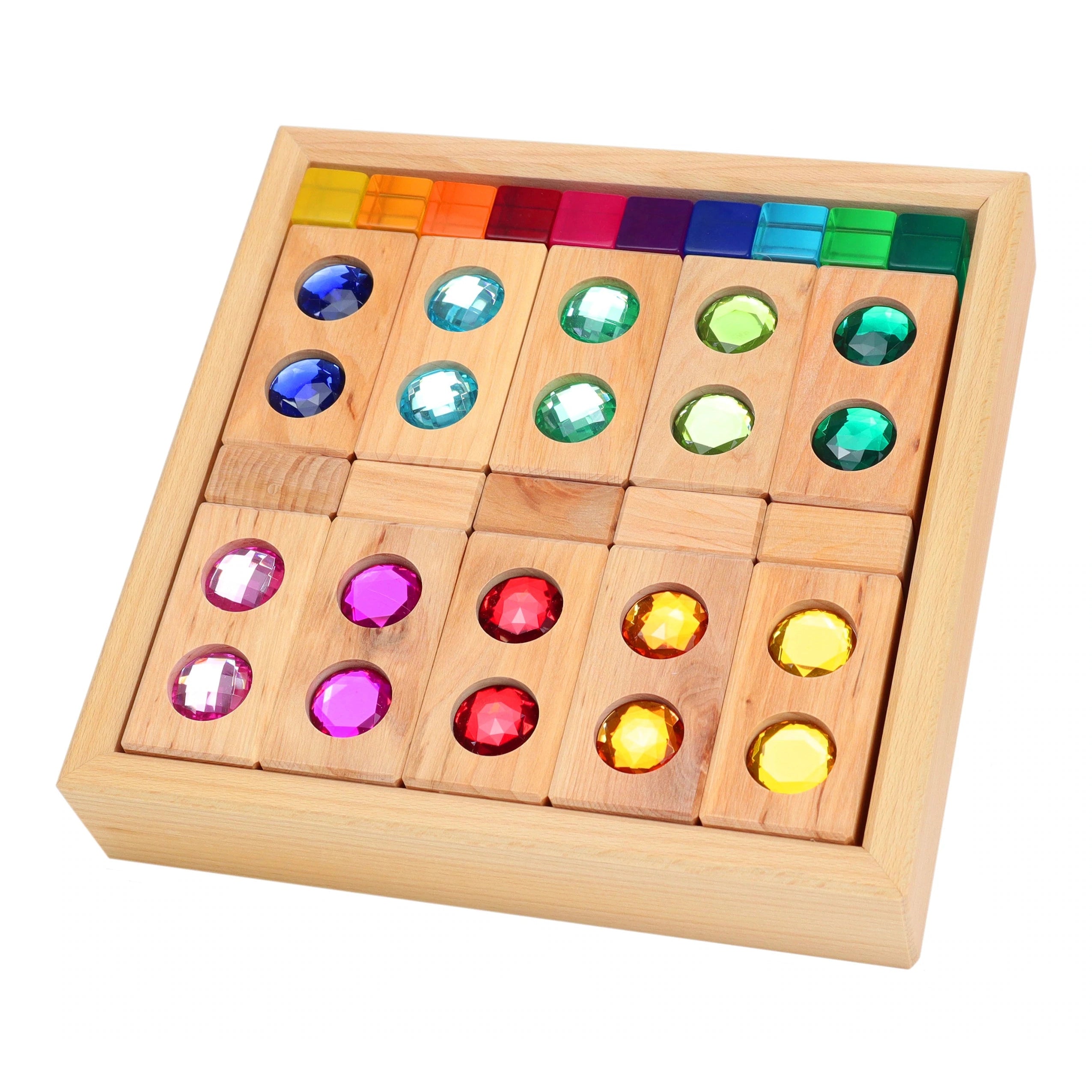 sturdy and safe wooden toys                 Bauspiel small colour track with translucent cubes