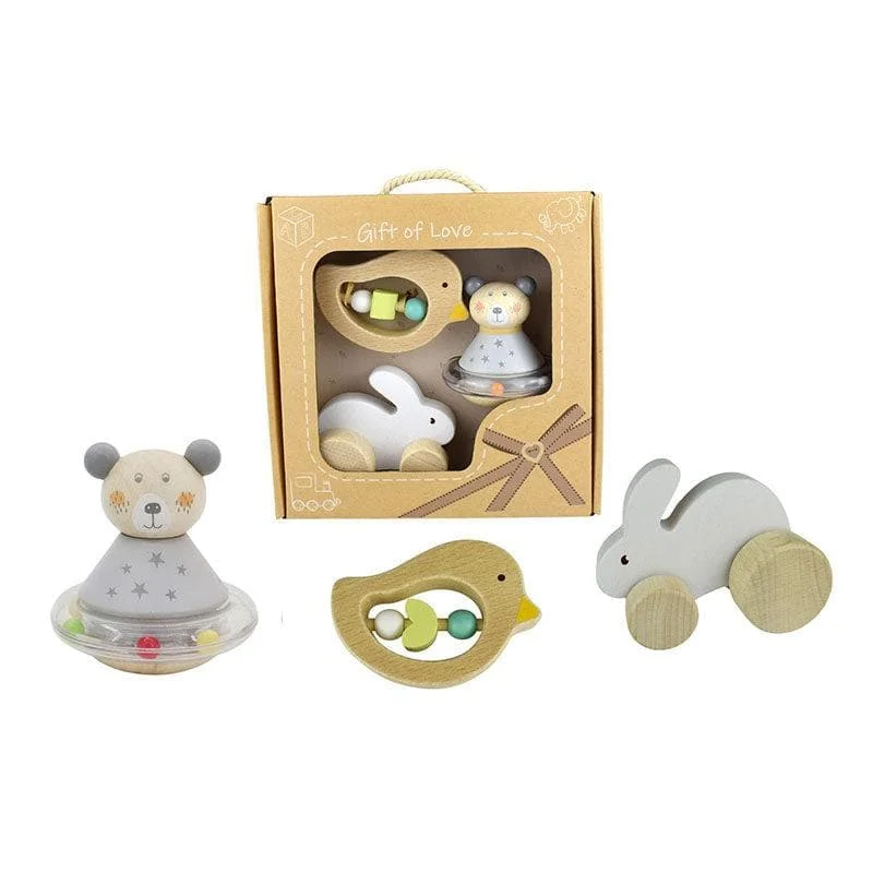 tactile wooden toys                   Calm and Breezy Baby Gift Set - Bunny Bird Bear