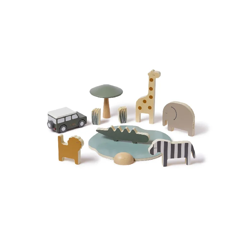 classic wooden toys for kids                Flexa Wooden Safari Animals and Jeep