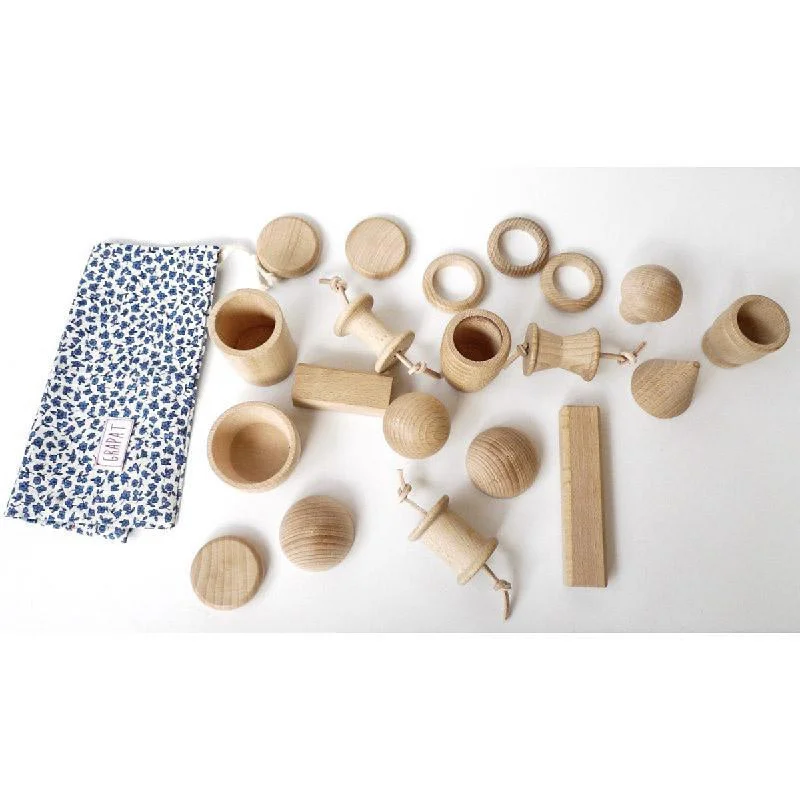 functional wooden toys               Grapat natural wood treasure basket with 20 elements