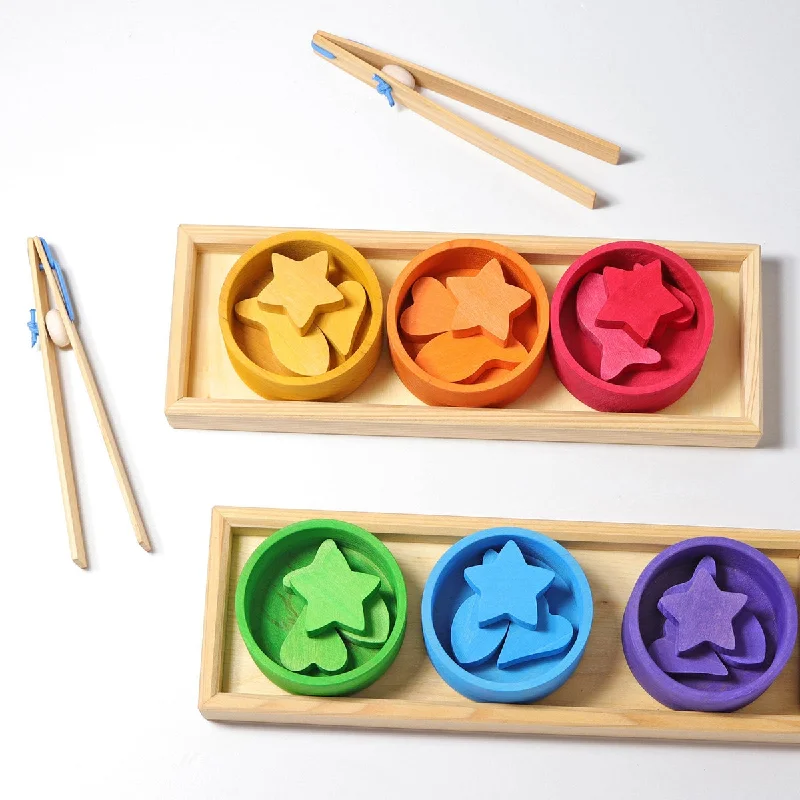 eco-friendly and sustainably made wooden toys                   Grimm's sorting game rainbow bowls