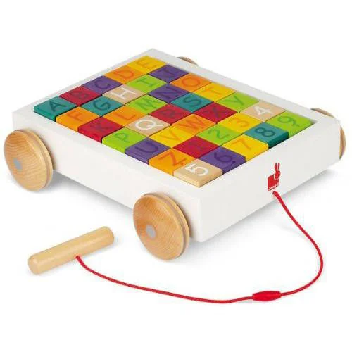 sturdy construction wooden toys                   Janod Alphabet 35 Cubes Cart