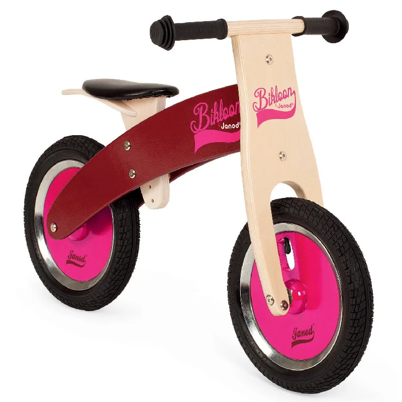 delightful wooden toys for children                   Janod Bikloon Balance Bike Pink Burgundy