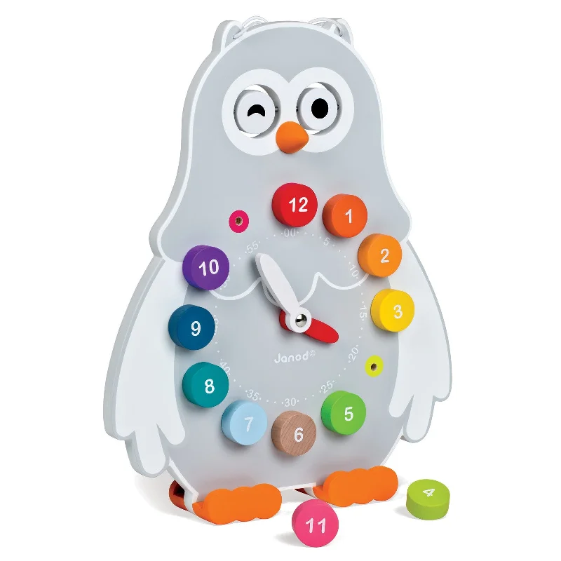 colorful wooden toys for toddlers             Janod Clock Owly Clock