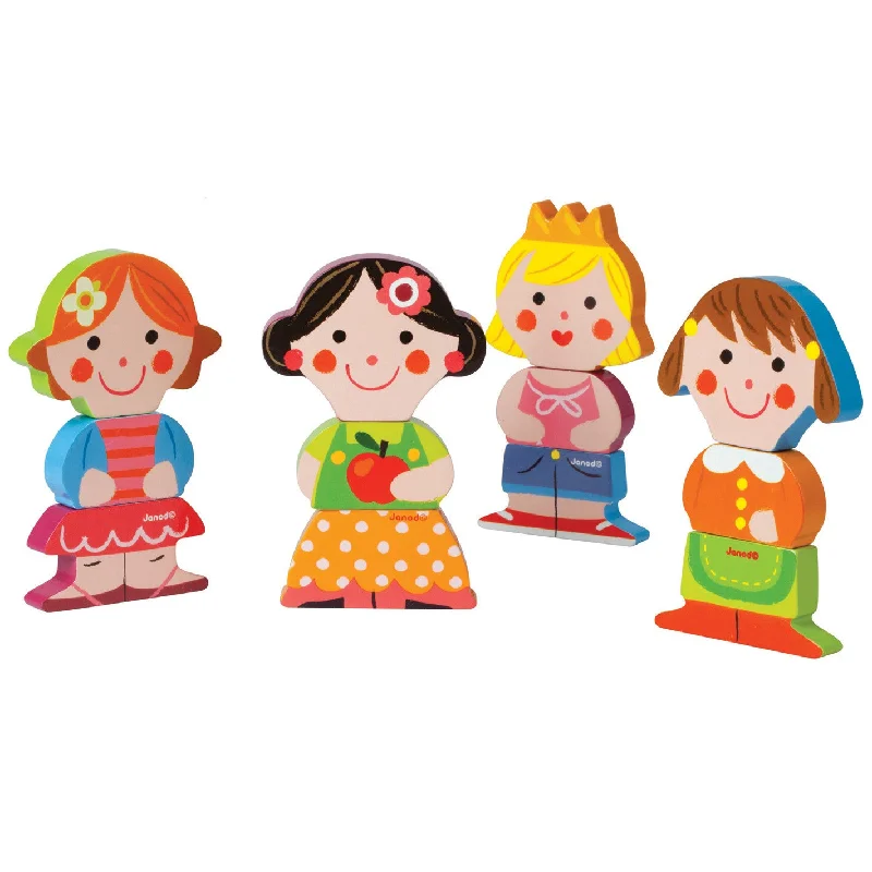 engaging and educational wooden toys                  Janod Funny Magnet Baby Dolls