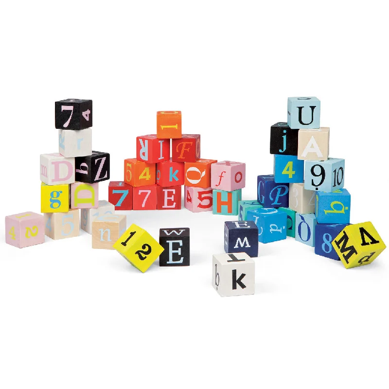 playful wooden toys                  Janod Kubix 40 Letters and Numbers Block