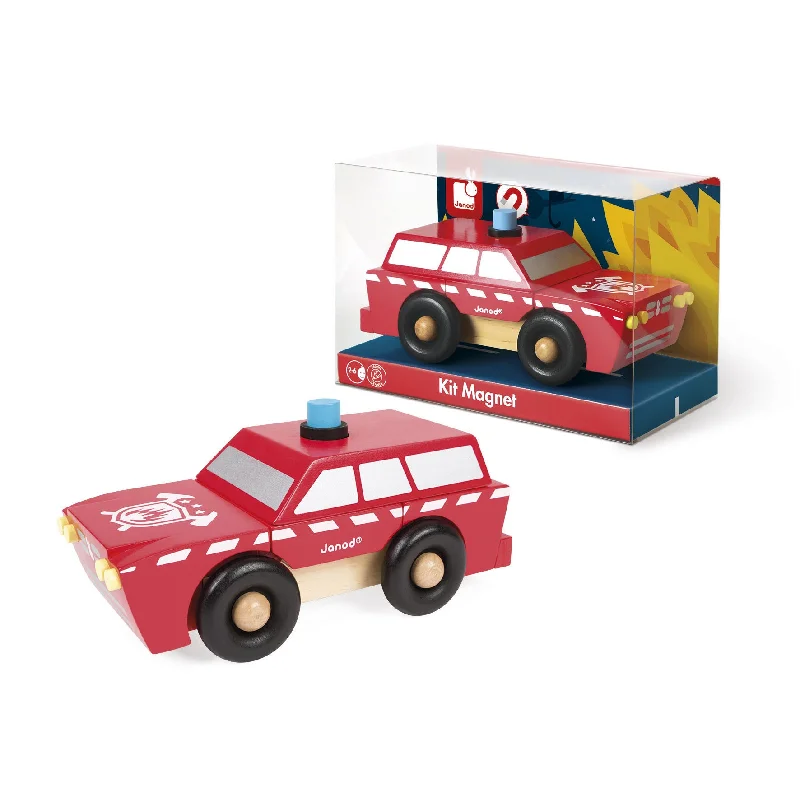 historically inspired wooden toys that teach history                   Janod Magnetic Fireman SUV