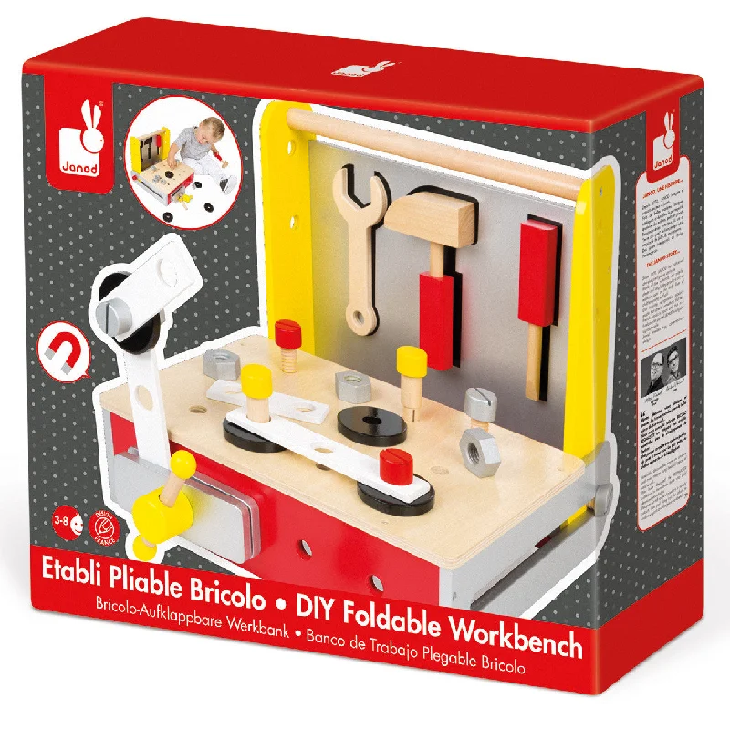 naturally finished and non-toxic wooden toys                   Janod Redmaster DIY Wooden Foldable Workbench