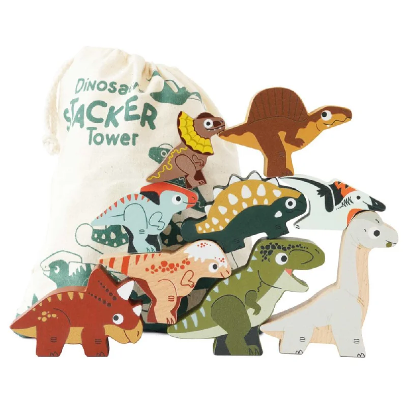 whimsical wooden toys                   Jurassic Stacking Dinosaurs & Bag
