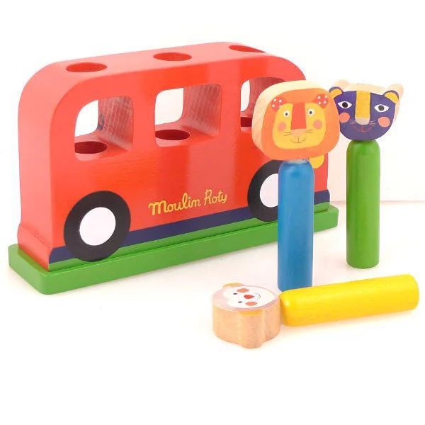 safe and appropriate wooden toys for young children                   Moulin Roty Wooden Pop Us Bus - Pop