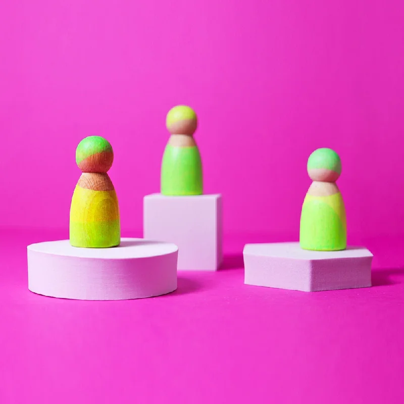 safe and non-toxic wooden toys for babies                   Grimm's neon green friends