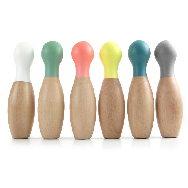 child-safe wooden toys                 Nobodinoz Wooden Bowling Set