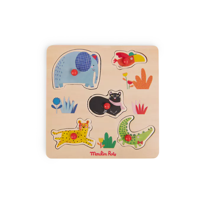 play-value packed wooden toys                   animal peg puzzle les toupitis