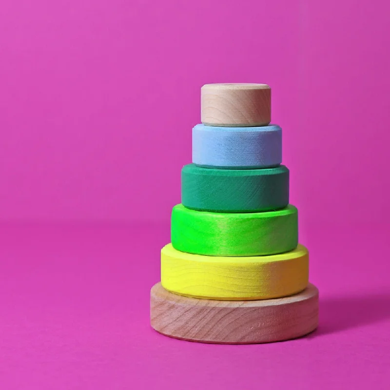 traditional wooden toys                   Grimm's small conical tower neon green