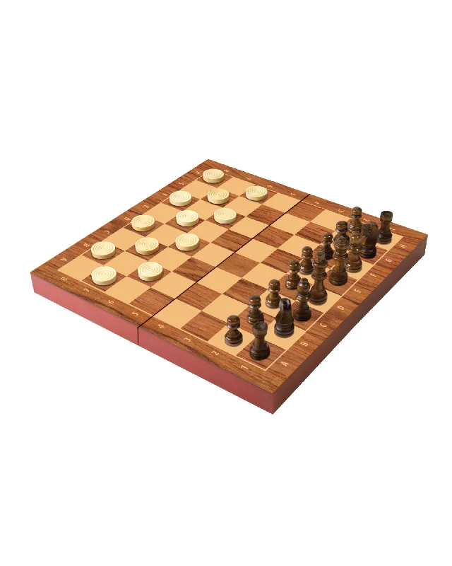 eco-friendly and safe wooden toys                   Ambassador Folding Wood Chess Checkers Set
