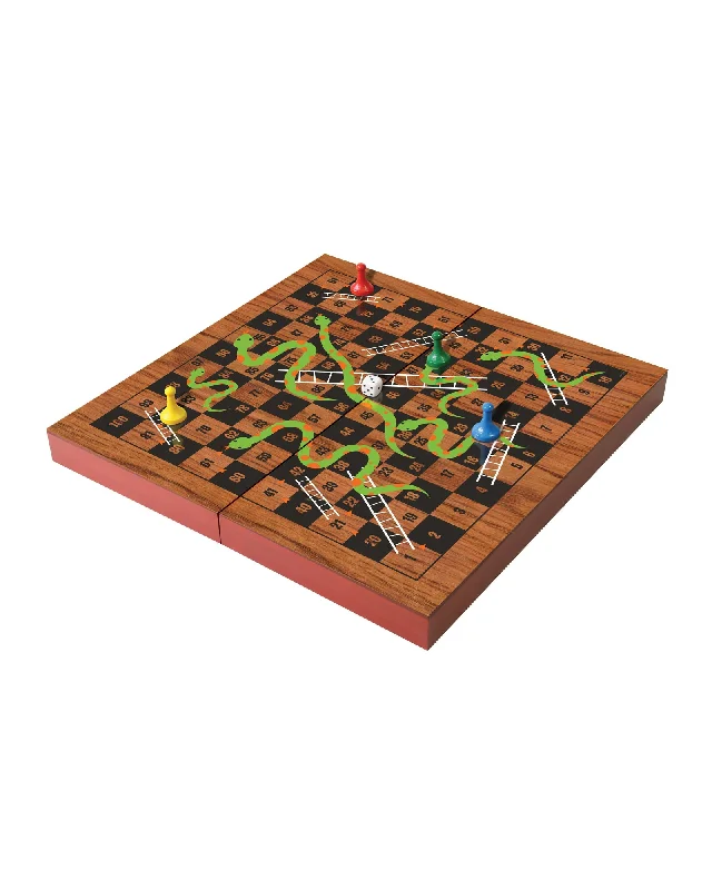enchanting wooden toys that spark imagination                   Ambassador Folding Wood Snakes Ladders Set