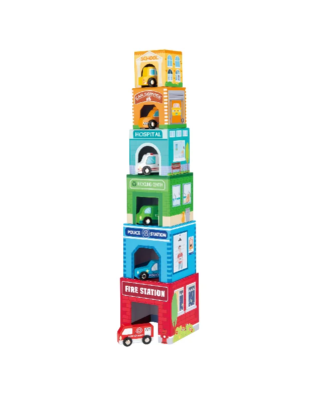 sturdy wooden toys                  Bello Stacking Cubes with Vehicles