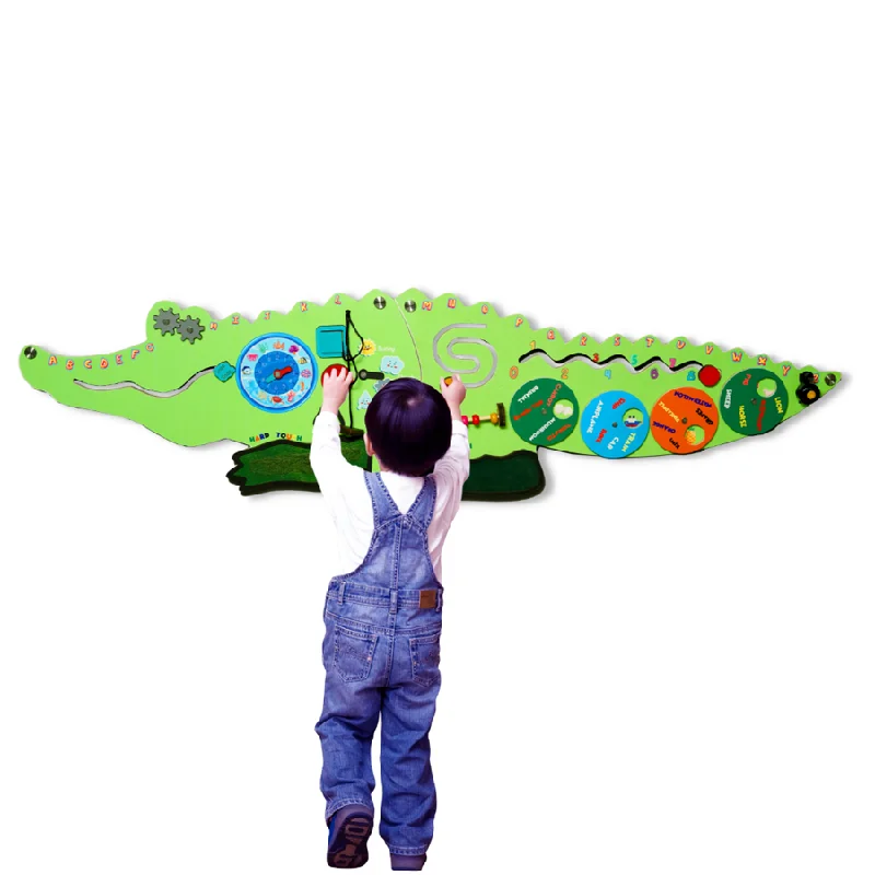 detailed wooden toys                 Crocky Birch Wooden Activity Wall Panel