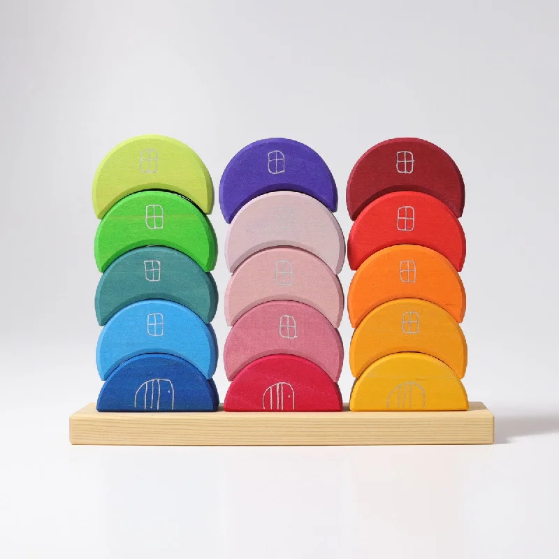 historically accurate and educational wooden toys that teach about cultures Grimm's stacking moon houses historically accurate and educational wooden toys that teach about cultures Grimm's stacking moon houses