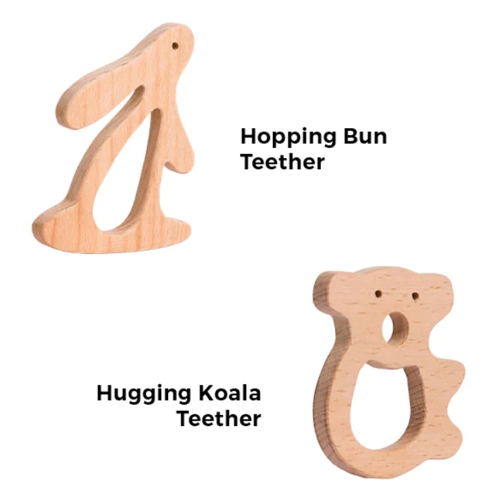 functional wooden toys               Hopping Bun Hugging Koala Teether Set