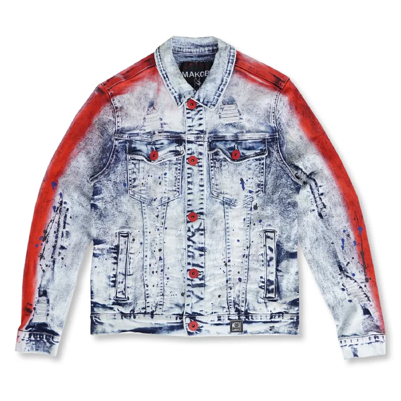 Shop fashion favorites at discounted prices – Limited time offer.  M1038 Paint Stroke Denim Jacket - Light Wash