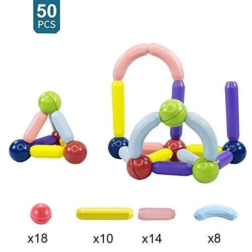 vibrant and colorful wooden toys for toddlers                   Magbox - Magnetic Toys | Set of 50 pcs | Magnetic Sticks & Balls Toy Set I Building Blocks I Children Educational Toy I Imagination and Creativity (1 Years +)