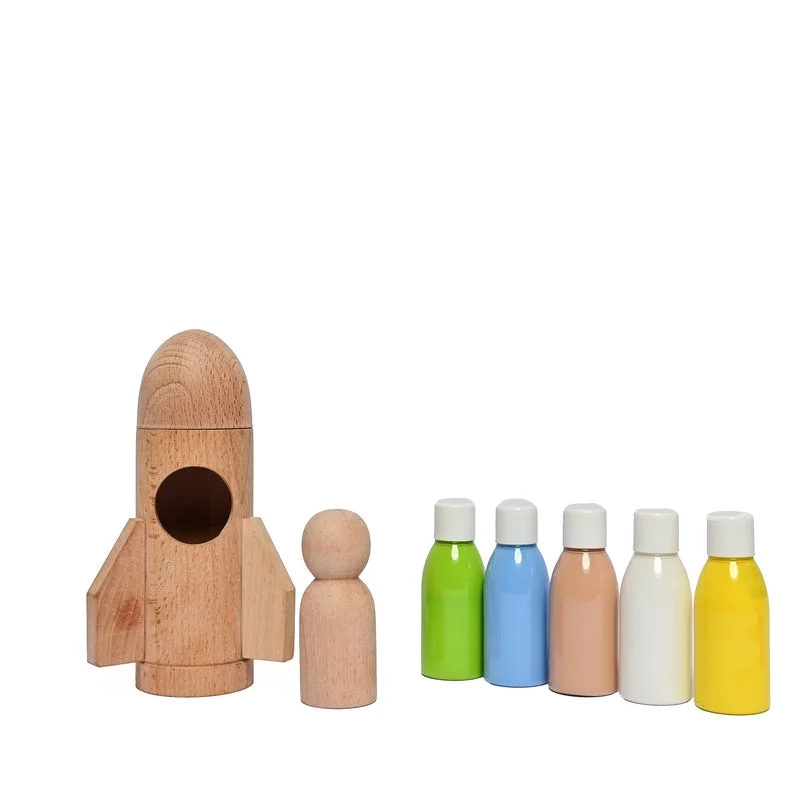 sturdy and long-lasting wooden toys for active play DIY Kit-Rocket- 1 Rocket,1 Astronaut, 5 Color Bottles, 1 Paint Brush, 2 Sponge Brush with Different Size sturdy and long-lasting wooden toys for active play DIY Kit-Rocket- 1 Rocket,1 Astronaut, 5 Color Bottles, 1 Paint Brush, 2 Sponge Brush with Different Size