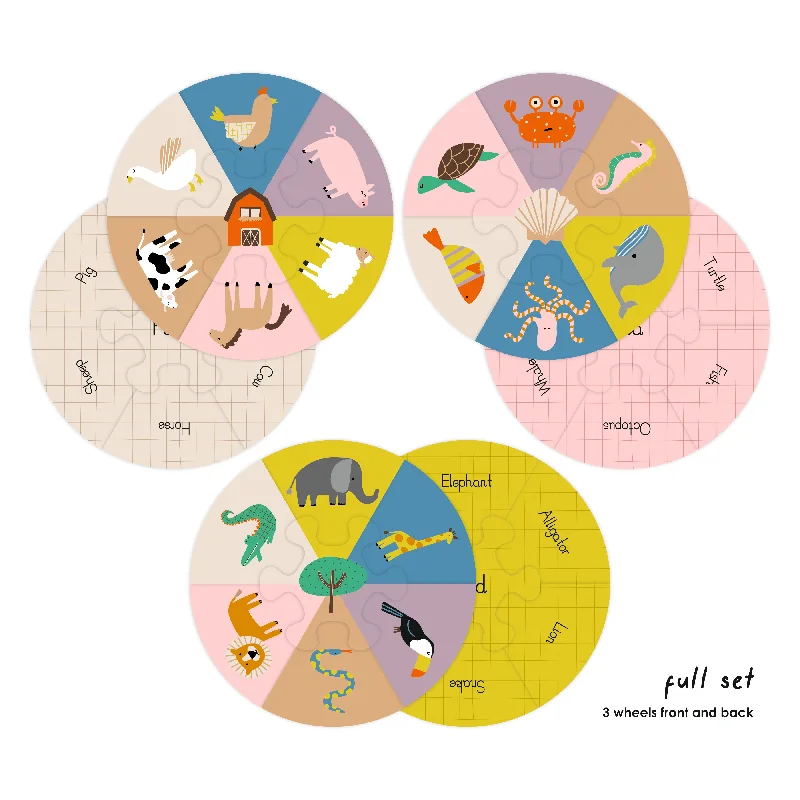 enchanting and whimsical wooden toys for children                   Puzzle Wheels | Animals