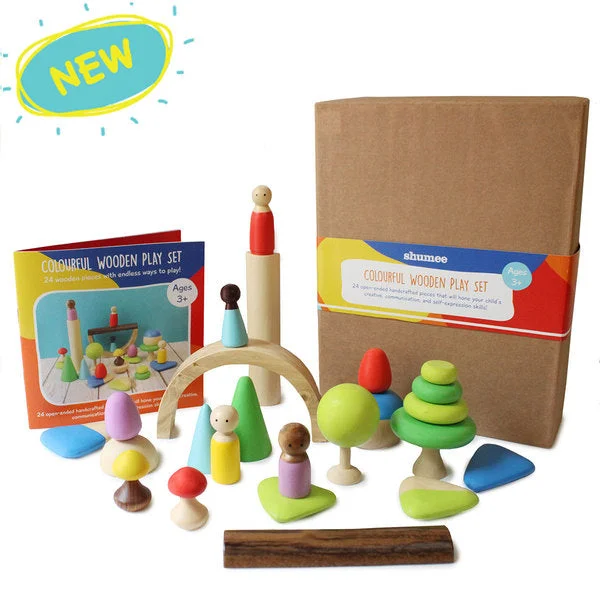 sustainable wooden toys                   24 Pieces Play Set With Peg Dolls